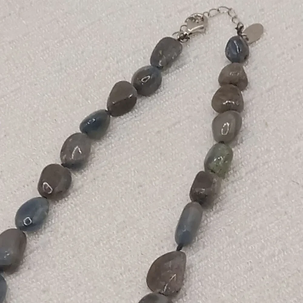 Stauer Tumbled Stone Bead Necklace Gray Natural Polished Gemstones Nuggets